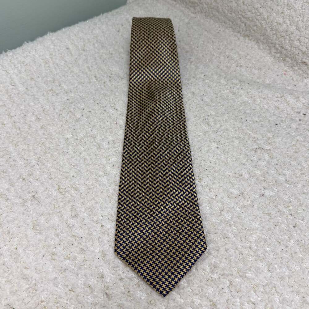 Brooks Brothers Silk Houndstooth Necktie Blue Gold